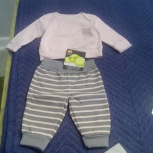 Hanes Pink Sweatshirt and Gray Striped Pants Set